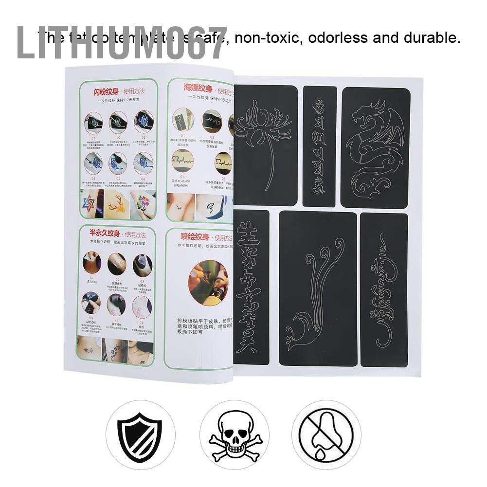 Lithium067 Semi-permanent Large Medium Small Tattoo Stencil 348 Patterns Airbrush Temporary Template Tấm hình xăm dán tạm thời