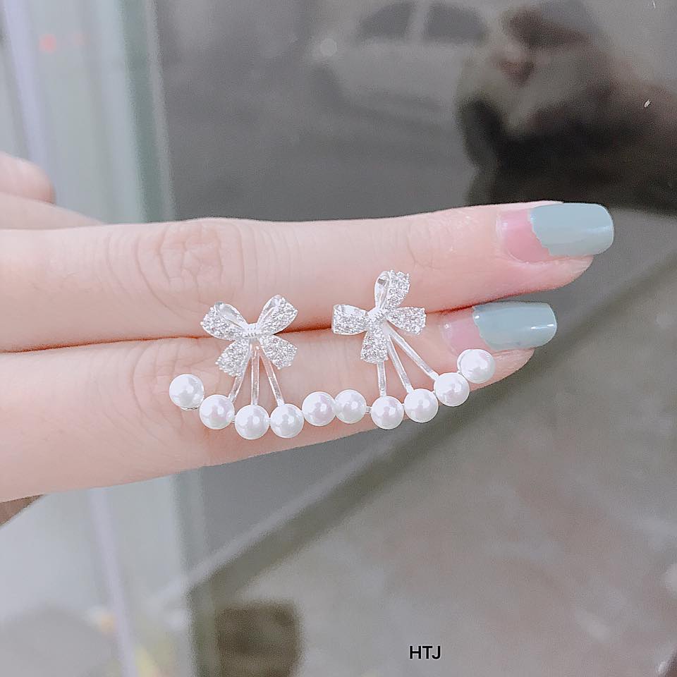 BÔNG TAI NƠ BẠC GẮN NGỌC TRAI GIẢ