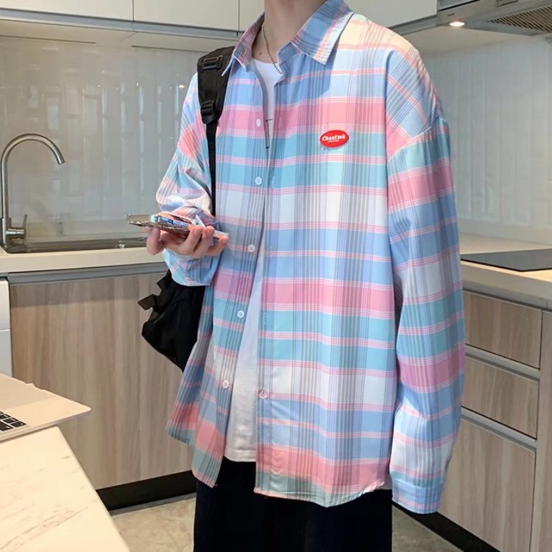 Áo sơ mi tay dài họa tiết kẻ sọc nhiều màu thời trang phong cách Hàn Quốc cho nam