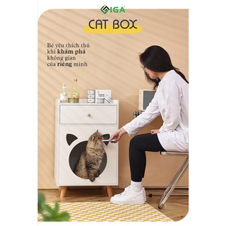 Nhà gỗ mèo chó IGA kết hợp tủ để đồ đầu giường có ngăn kéo tiện lợi sang trọng- GP195