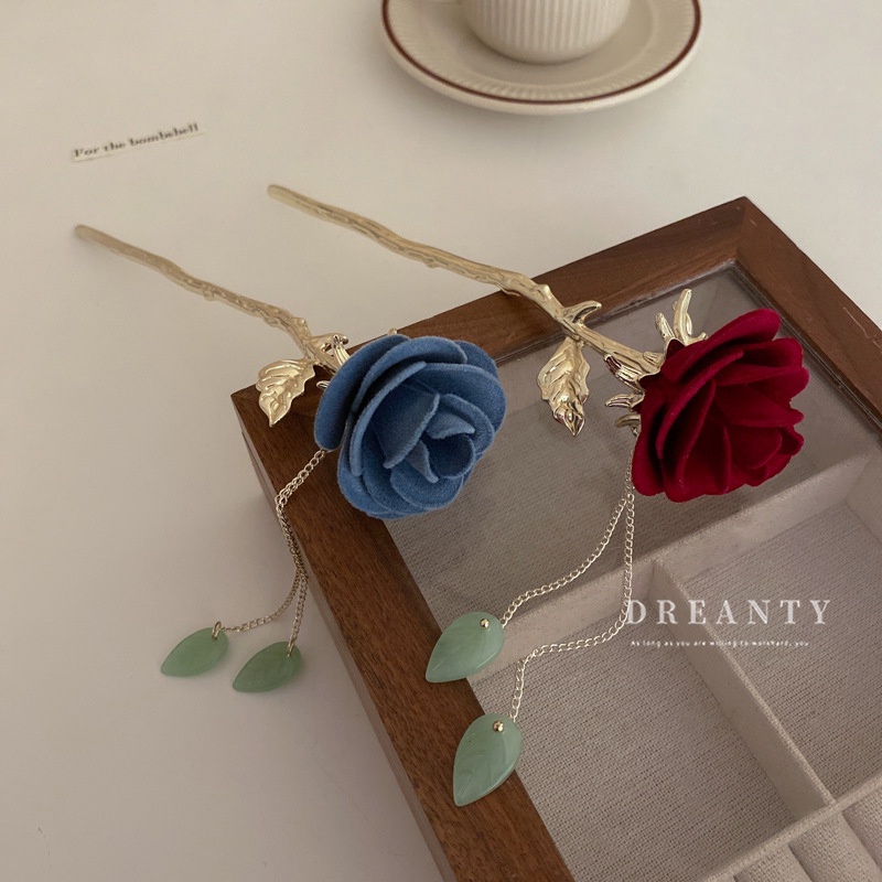 Trâm Cài Tóc Hình Hoa Hồng Phối Tua Rua Phong Cách Trung Hoa Cổ Điển Thời Trang Cho Nữ