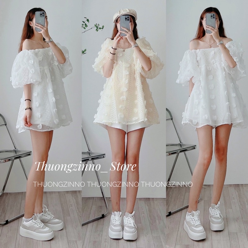 [Ảnh thật/Video]Áo trễ vai hoa nổi tay phồng MiO Nhẹ nhàng trẻ trunh Áo trễ vai Hàn Quốc hoa nổi