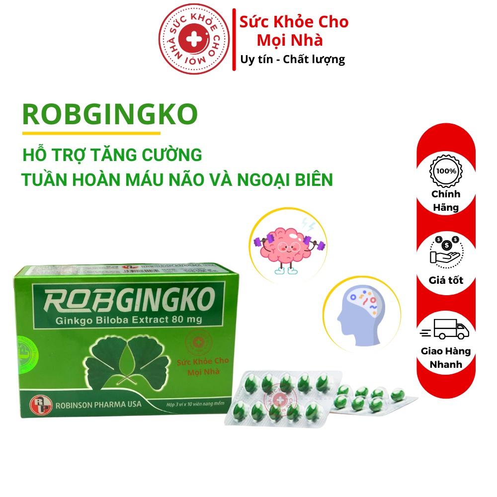 Robgingko. Viên uống bổ não hỗ trợ tăng cường tuần hoàn não và tăng trí nhớ lưu thông máu não hộp 30 viên