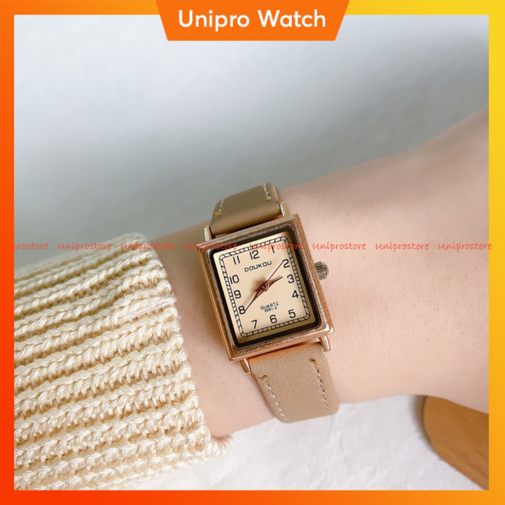 Đồng hồ nữ Doukou mặt vuông dây da size 26mm thời trang vintage
