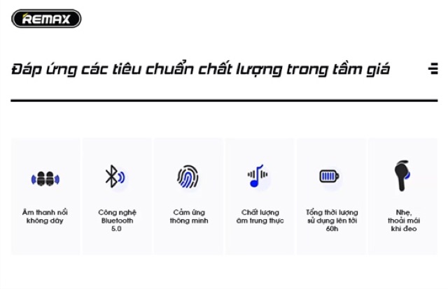 Tai nghe remax tws-6 cảm ứng bluetooth 5.0- tai nghe chính hãng cho âm thanh hay kiểu dáng tai nghe thể thao