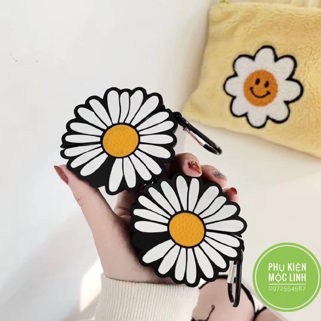 ☘️Tặng kèm móc treo☘️ Case bao airpod silicon Pro 3 1 2 Hoa cúc - Vỏ bọc đựng tai nghe không dây AirPods Daisy