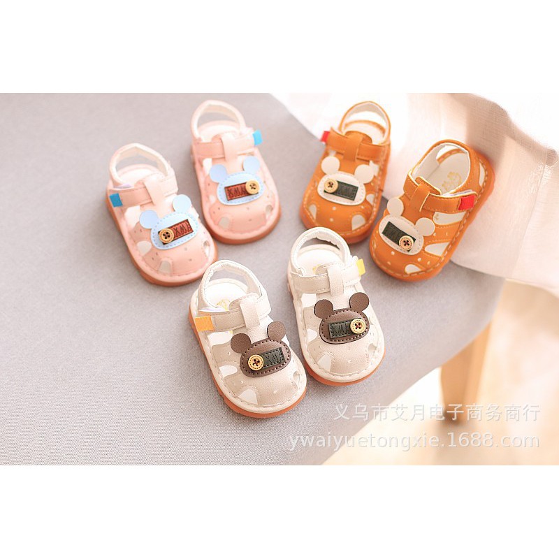 Dép sandal tập đi bé gái/bé trai gắn hình gấu xinh- đế cao su mềm có chống trơn trượt