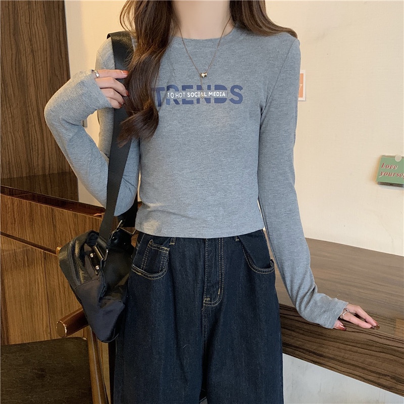 SUXI Áo Thun Tay Dài Màu Sắc Trơn Dễ Phối Đồ Phong Cách Hàn Quốc Dành Cho Nữ