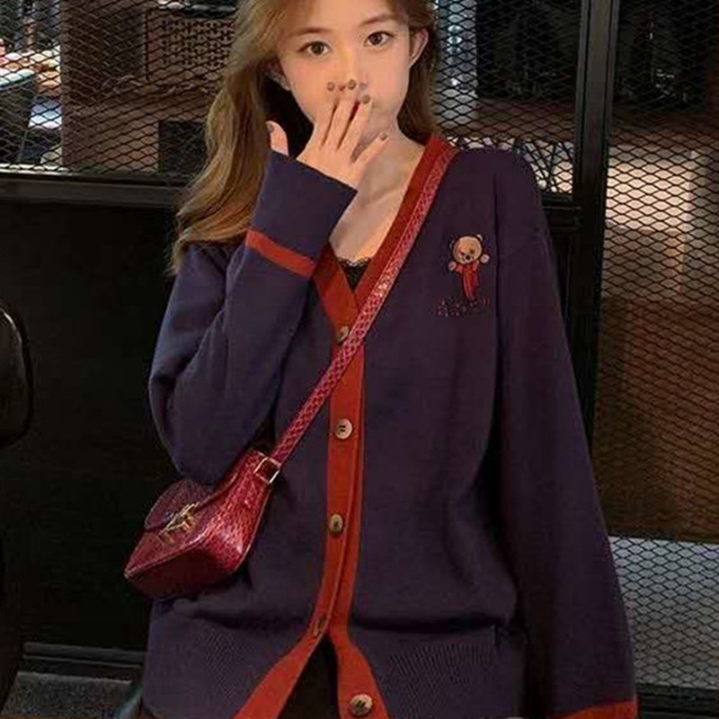 SUXI Áo cardigan dệt kim phong cách Hàn Quốc thiết kế cổ chữ V trẻ trung cho nữ