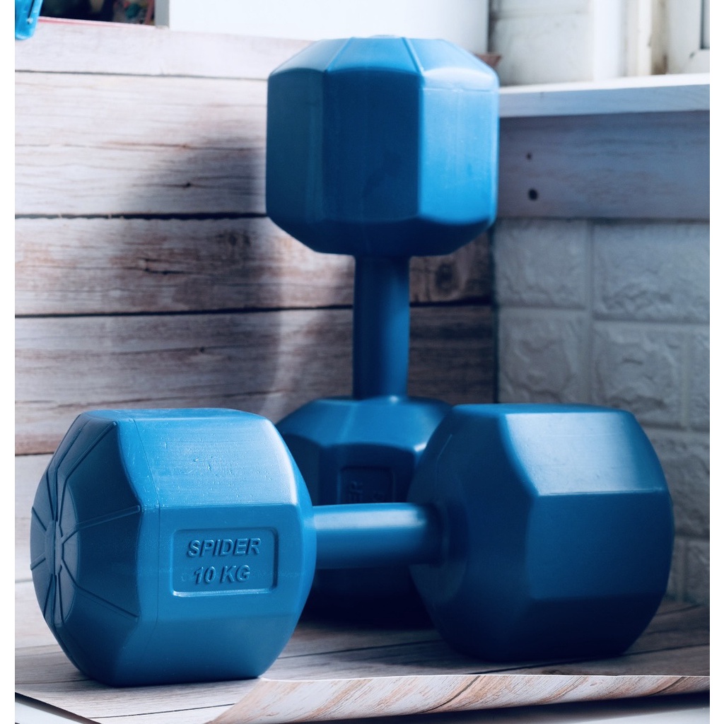 Tạ tay 10kg Bộ gồm 2 cái tạ đơn 10kg bát giác màu xanh