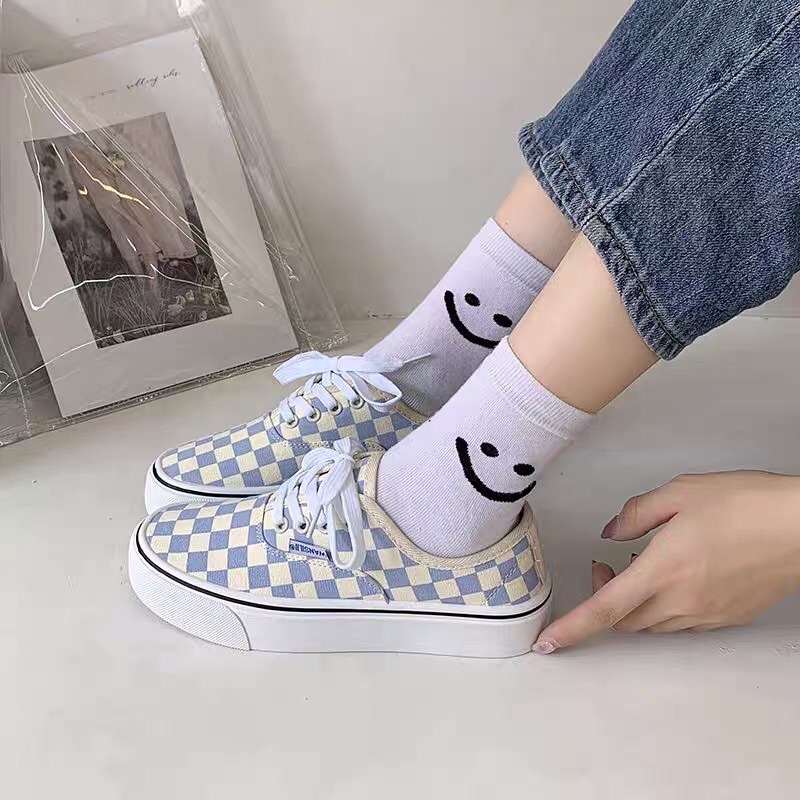 Giày thể thao vải buộc dây sọc kẻ caro ulzzang