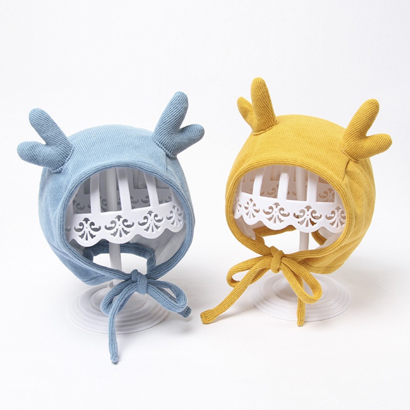 Mũ Beanie Màu Trơn Giữ Ấm Tai Hình Tuần Lộc Dễ Thương Cho Bé Sơ Sinh