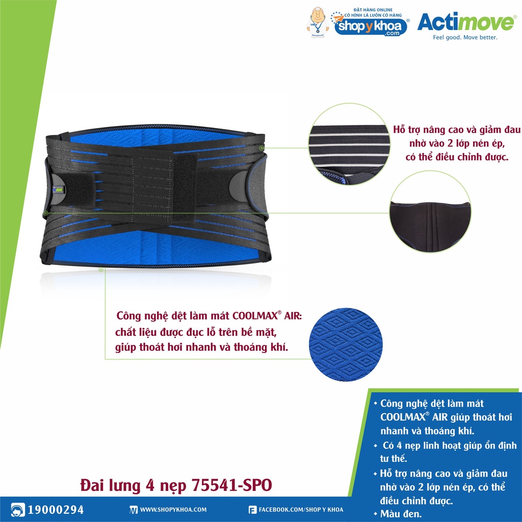 [CÓ QUÀ TẶNG] Đai lưng 4 nẹp 75541-SPO Actimove Back Support