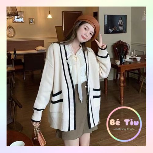 Áo Khoác Len Cardigan Nữ Viền Sọc Ấm Áp Style Dễ Thương Học Sinh Xinh Xẻo | Bé Tiu Clothing