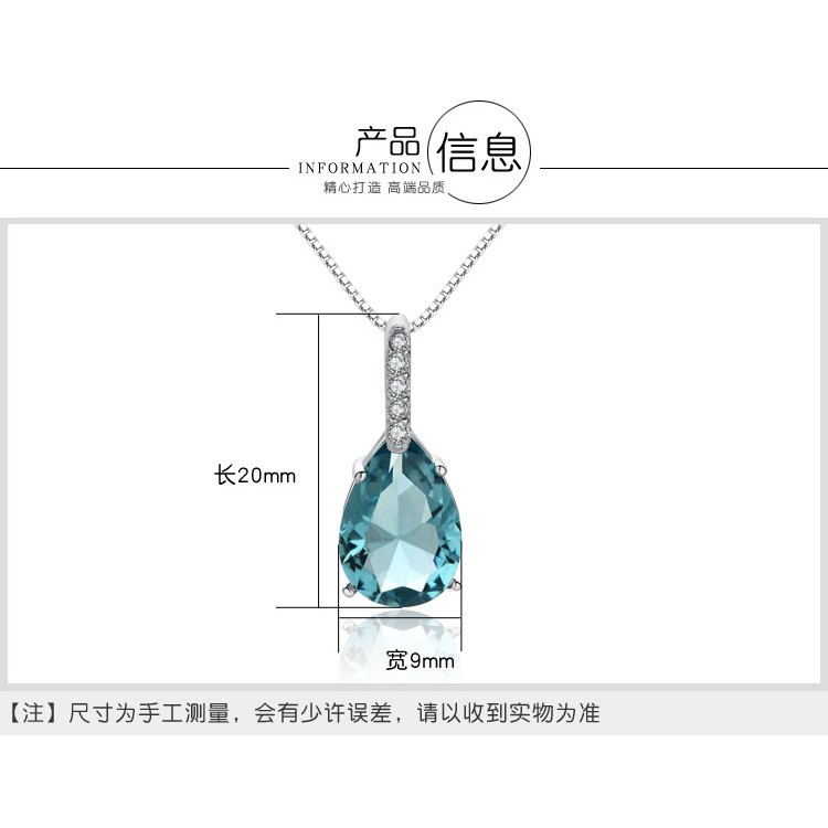 Dây chuyền mạ bạc 925 mặt đá pha lê topaz xanh dương tự nhiên hình trái tim cho nữ qu-3939