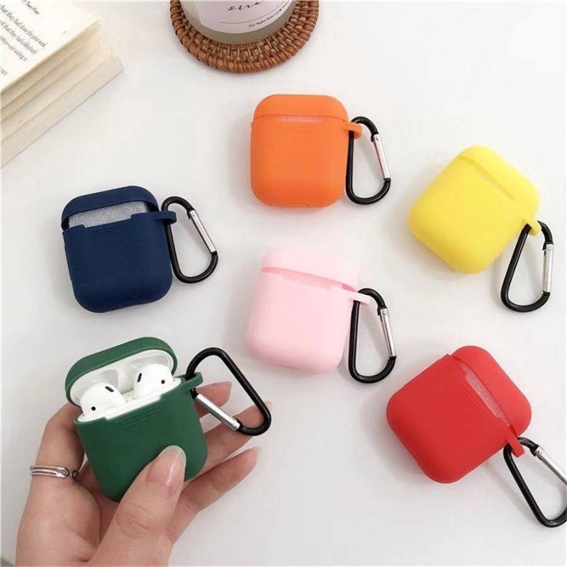 Vỏ silicone TPU bảo vệ hộp sạc tai nghe không dây Airpods 1 / 2 kèm móc đeo tiện lợi