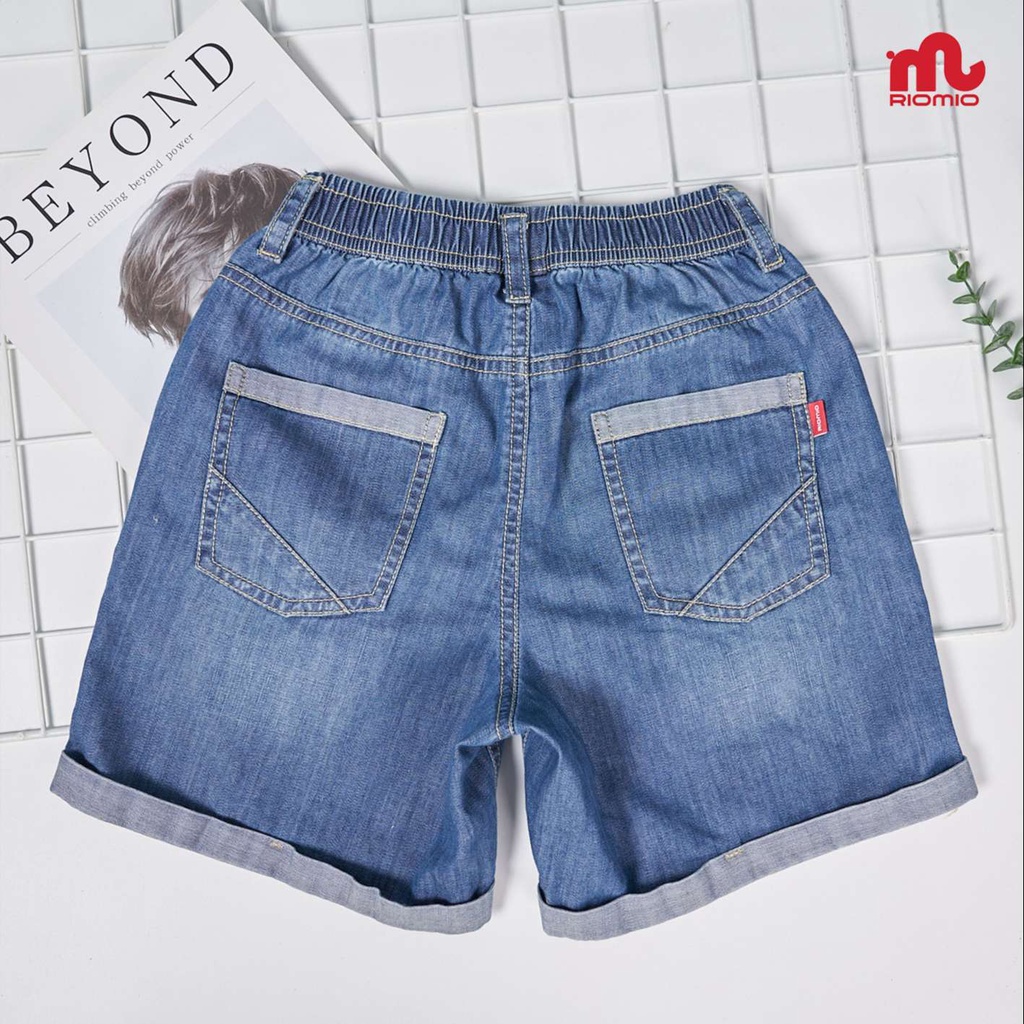 Quần short jean cho bé trai 3-11 tuổi (15-40kg) RIOMIO sooc bò ống rộng cạp chun 100% cotton - RM218