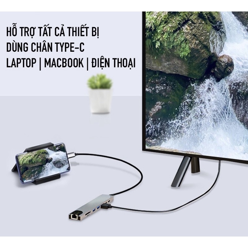 Hub Type C 8in1  - Cổng chuyển đổi HUB USB Type-C to HDMI, USB 3.0, SD,TF,RJ45,PD Type-C cho Laptop Macbook,ipad,samsung