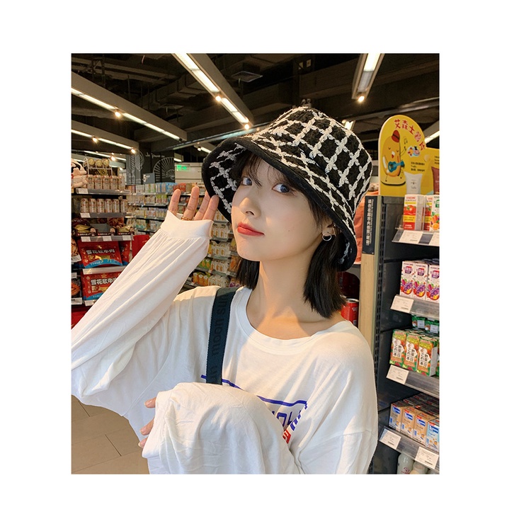 Mũ bucket dạ kẻ thu đông phong cách Hàn Quốc - Nalita shop