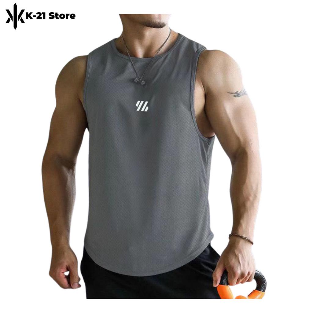 Áo ba lỗ nam -  Áo tập gym tanktop  in Hình 96 vải cotton đen-trắng-xám từ 40 đến ́80kg phù hợp cho nhiều AE K-21