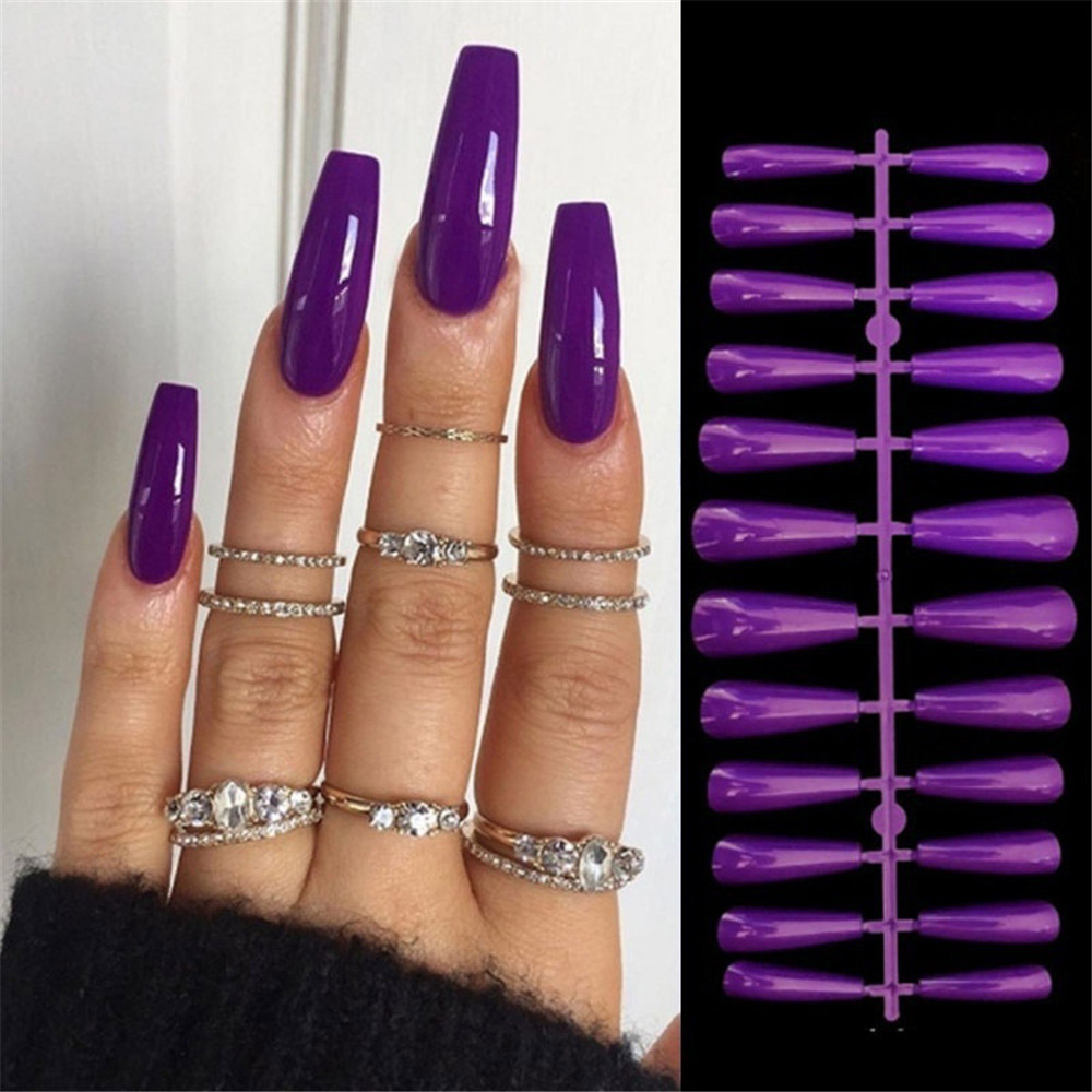 Bộ 24 Móng Tay Giả Acrylic Màu Mờ Che Phủ Toàn Diện Tiện Dụng