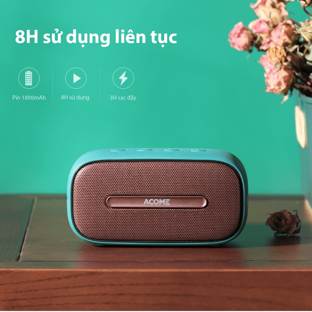 Loa Bluetooth Acome A8 Công Suất 5W Nhỏ Gọn Tiện Lợi Chống Nước Hiệu Quả Hàng Chính Hãng Hỗ Trợ Thẻ Nhớ SD Cổng AUX