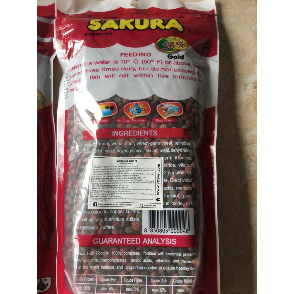 Thức ăn cho cá cảnh,cá KOI SAKURA 250g nhập Thái Lan(hạt to,hạt nhỏ trong phân loại)