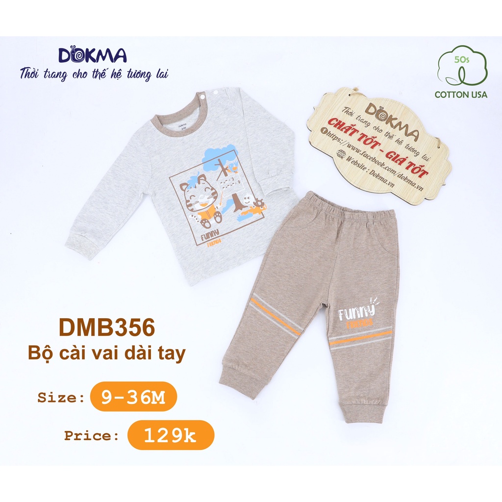 [FREESHIP] Bộ bé trai dài tay 6-36 tháng tuổi Cotton USA cài vai Dokma Voi.kids DMB356