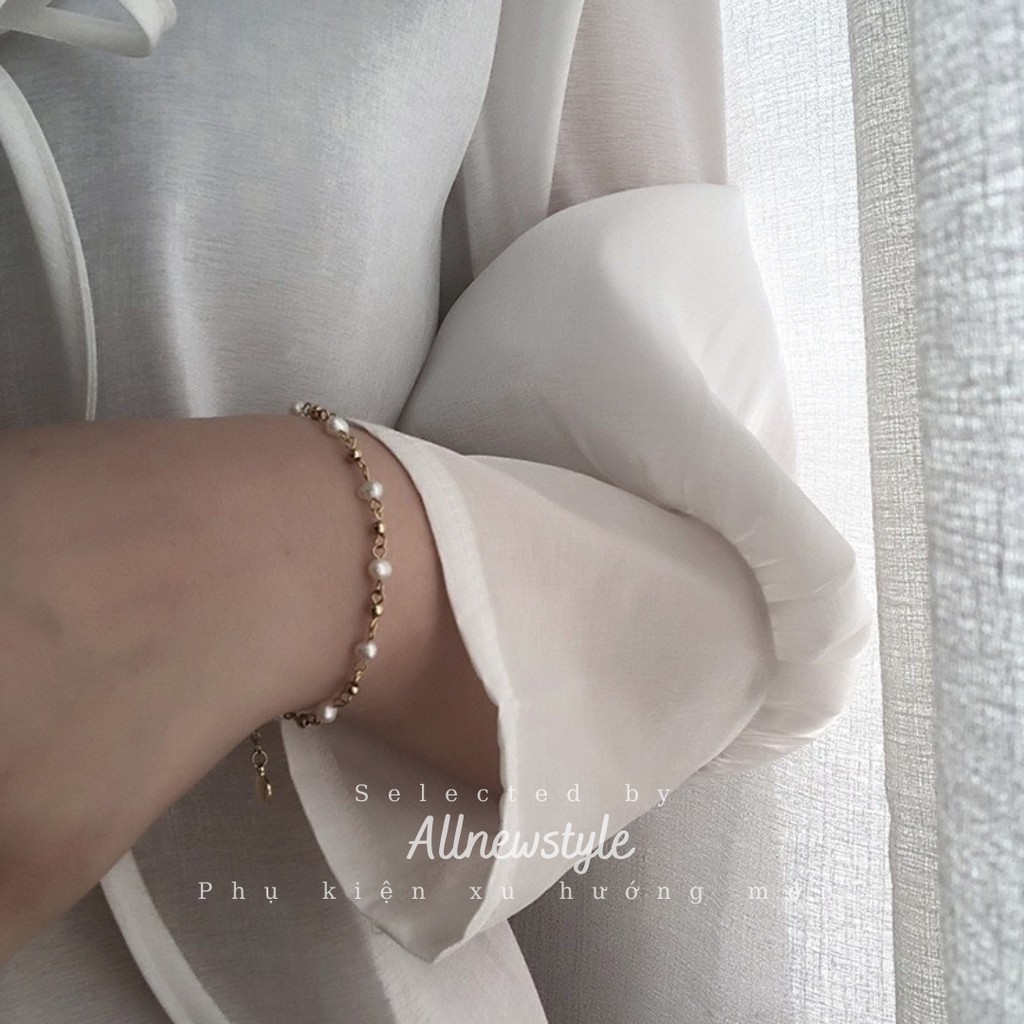 Vòng tay &amp; vòng cổ thép chuỗi hạt ngọc trai nuôi nhân tạo Allnewstyle