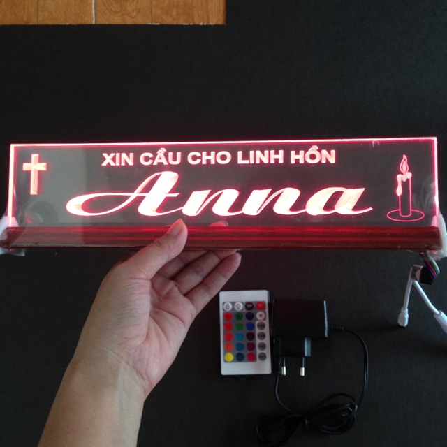Chữ điện mica đèn LED : Xin cầu cho linh hồn ANNA