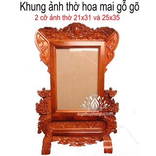 Khung ảnh thờ hoa mai,khung hình thờ mai gỗ gõ 2 cỡ ảnh 21x31 và 25x35