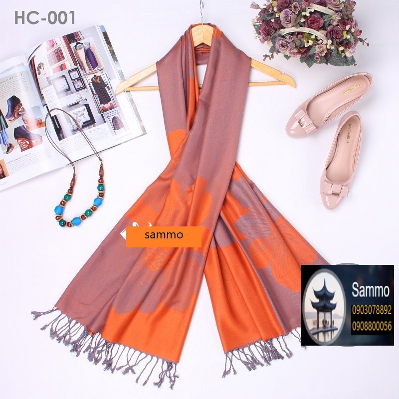 Khăn Choàng Cổ Lụa 2 Mặt Pashmina Màu Cam Đất