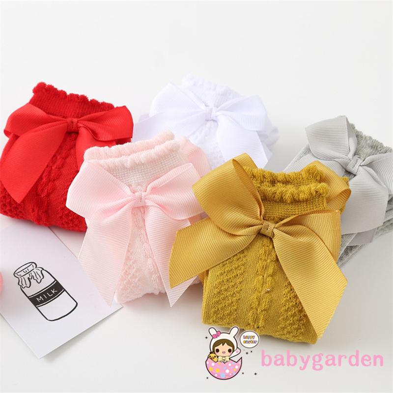 Vớ Đan Len Dài Ngang Đầu Gối Đính Nơ Dễ Thương Cho Bé Gái Từ 0-2 Tuổi