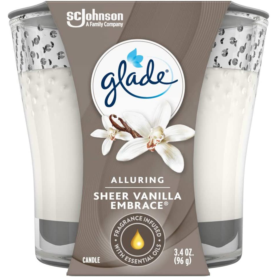 Đèn cầy nến thơm 1 bấc Glade Candle Jar Air Freshener Sheer Vanilla Embrace 96g (Mỹ)