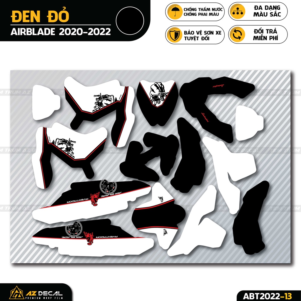 Tem Trùm Xe Air Blade Mẫu Lamborghini Đẹp | ABT2022-13 | Decal Xe AB AirBlade Cao Cấp, Bảo Vệ Sơn Xe