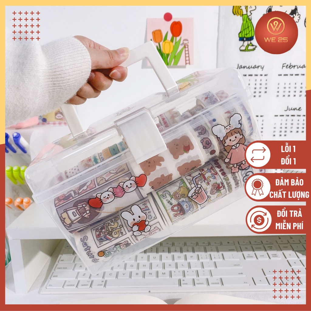 Hộp đựng đồ để bàn trong suốt đa năng có quai xách dùng làm hộp đựng mỹ phẩm, văn phòng phẩm, đồ y tế