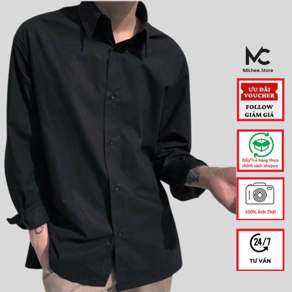 Áo sơ mi nam nữ dài tay Unisex Basic màu trắng và đen, áo sơ mi chất mịn mát không nhăn không xù form rộng suông-MC01