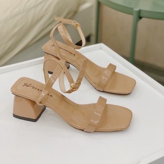 Sandal quai mảnh gót vuông màu Cafe mã S9
