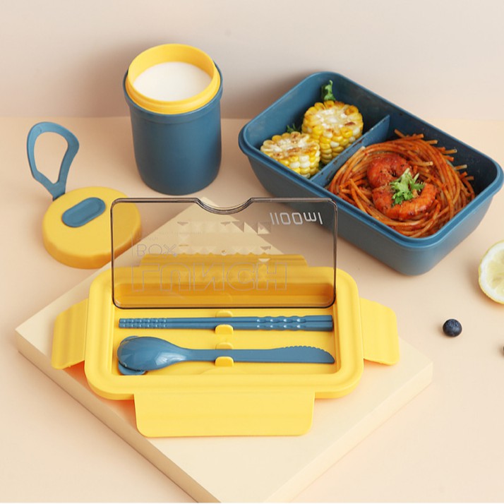 Hộp Đựng Cơm Văn Phòng Hộp Đựng Thức Ăn Giữ Nhiệt 2 Ngăn LUNCH BOX 1100ml - Tặng Kèm Bộ Đũa Muỗng | BigBuy360 - bigbuy360.vn