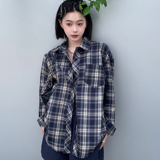 ZHELIHANGFEI Áo kẻ sọc cổ điển dài tay chống nắng áo sơ mi dáng rộng đa năng