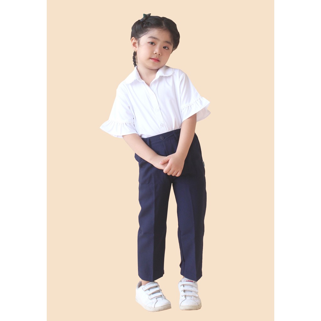Áo sơ mi học sinh nữ cổ sen phối ren tay xòe Jadiny, áo sơ mi đi học cấp 1, cấp 2, kiểu dáng đẹp, thấm hút mồ hôi tốt