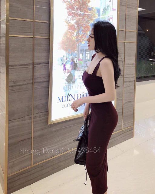 Váy body 2 dây bản to dáng dài