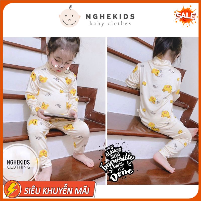 Bộ minky mom dài tay , Bộ thu đông cho bé cổ cao Quần áo bé gái bé trai họa tiết gấu Pooh
