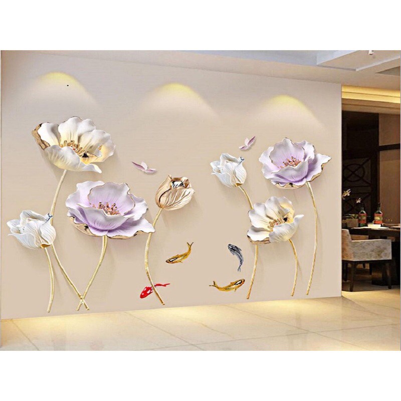 Decal dán tường mẫu hoa sen đá 3d
