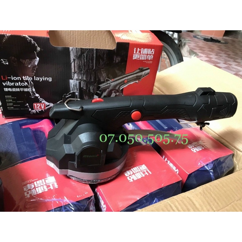 Máy ốp lát gạch dùng Pin 12v/21v Rtonx 2 chức năng - đầm rung hít gạch 6 cấp độ