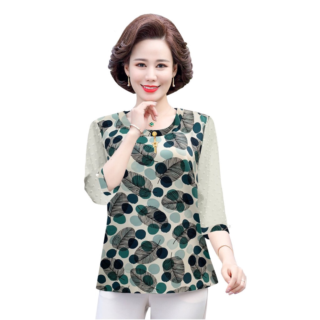 ĐẸP - Áo Kiểu Trung Niên Giấu Bụng Bigsize Dạng Áo Kiểu Quý Bà Kèm Phụ Kiện - Thời Trang U50-60 Cho Người Mập 3A23 3A05