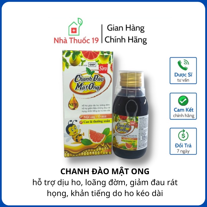 SIRO CHANH ĐÀO MẬT ONG 100ml Giúp hỗ trợ giảm ho, loãng đờm, giảm triệu chứng đau rát họng, khản tiếng do ho kéo dài