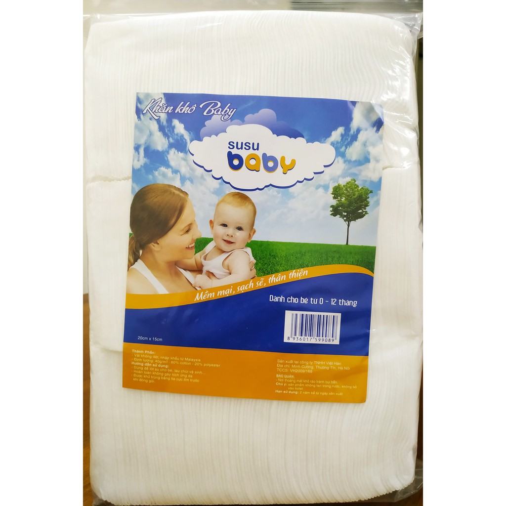 Khăn khô Susu Baby vải không dệt Malaysia (300 tờ/túi zip)