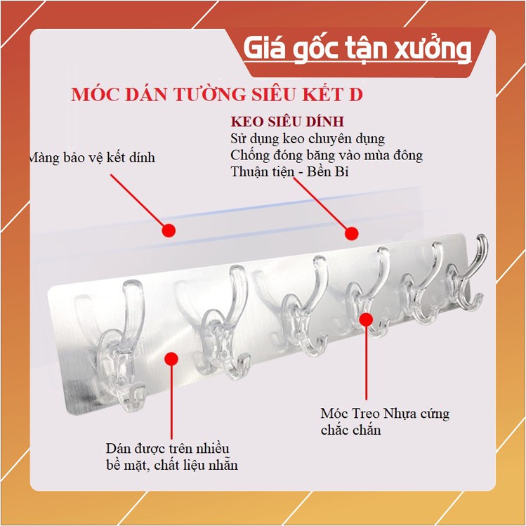 Thanh Treo Đồ Dán Tường 6 Móc Liền Mạch Trong Suốt Siêu Dính 00992