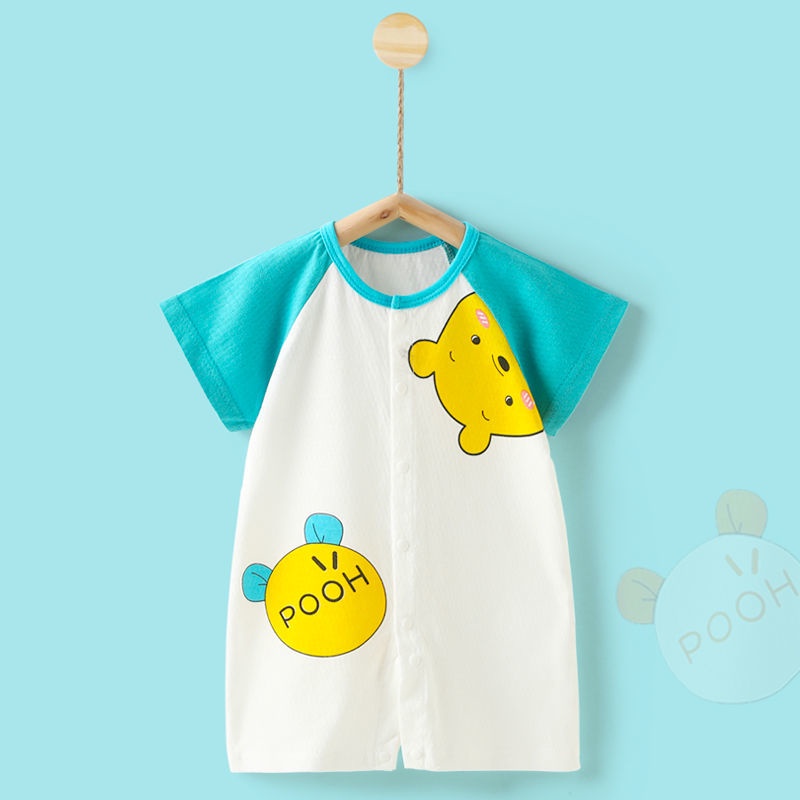 Bộ Áo Liền Quần Ngắn Tay Chất Liệu Cotton Mỏng In Họa Tiết Dễ Thương Thời Trang Mùa Hè Cho Bé Trai Và Gái